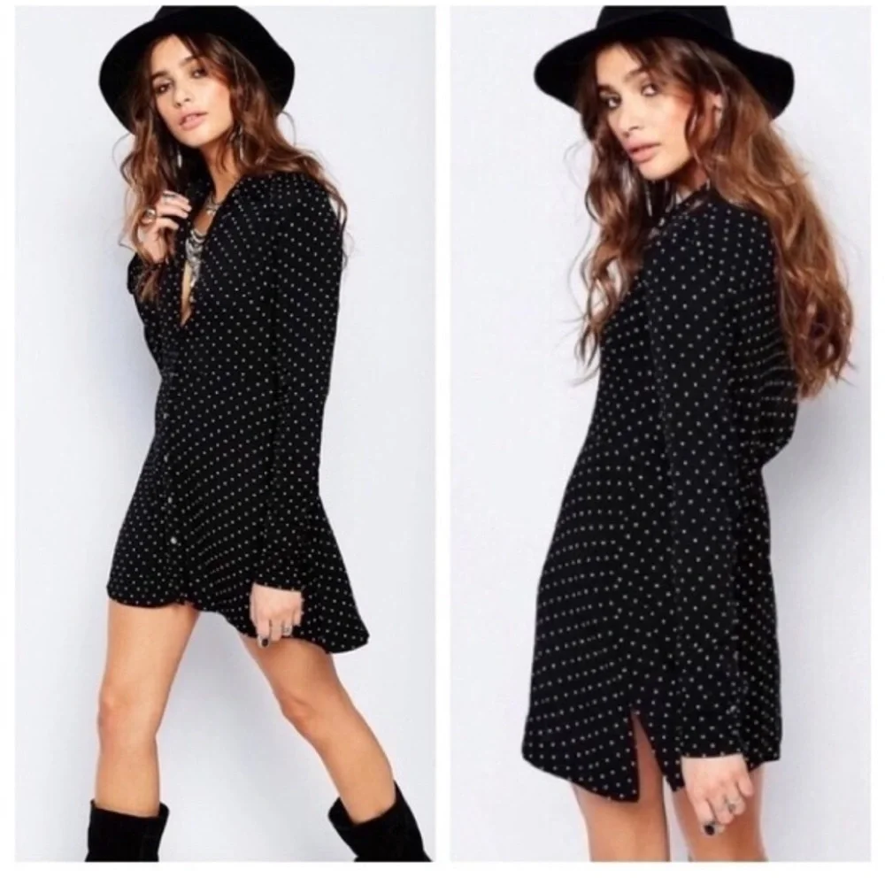 Free People Black Long Sleeve Polka Dot Dress - Picture 1 of 6